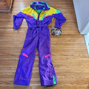 90s Vintage Nevica Frontline FS 20 RS Neon Ski Suit + Snow Goggles! | US 38 (M)